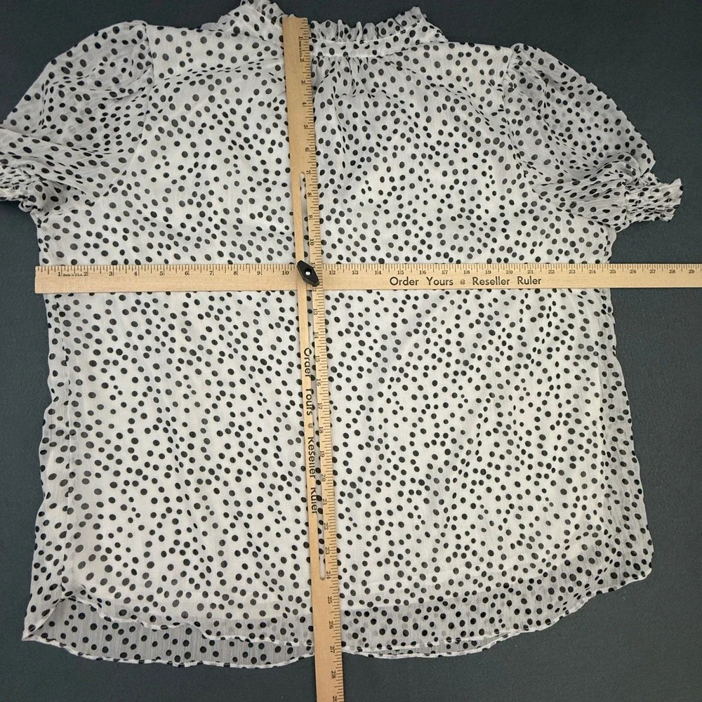 Anthropologie Autres Filles Blouse Women 1X White Polka Dot Tie Neck Romantic